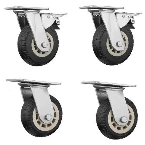 Heavy Duty Silent Caster Wheels With Brakes Universal Replacement Furniture Casters on steel base, wear resistant tread, smooth riding.