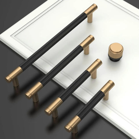 Two Pack Matte Black And Champagne Bronze Knurled Cabinet Knobs for Kitchen Cabinets and Dresser Drawers Zinc Hardware