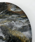 Close-up of Dope Geode Lazy Susan 15 Inch Serving Tray with black and gold accent, resin geode pattern, modern home decor.