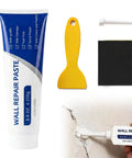 Wall Repair Paste Kit For Drywall Cracks And Nail Holes, Quick And Easy Spackle Cream With Scraper And Sandpaper, 8.8oz, shown with tools