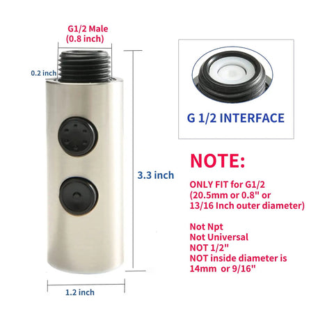 Two Function Kitchen Sink Faucet Sprayer Head With ABS Plastic Brushed Finish G 1/2 Male Connector dimensions and interface