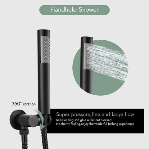Matte Black Tub Spout With Handheld Sprayer Shower System 8 Inch Rainfall Shower Head Wall Mounted Waterfall Design
