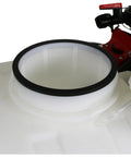 Close-up of Tow Behind ATV UTV Spot Sprayer With 25 Gallon Dual Water And Concentrate Tanks, 12V Pump, translucent white tank opening