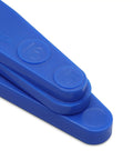Blue Easy Attacher tool from Snap Fastener Kit With Easy Attacher Tool Nickel Finish For Shirts Jackets And Bags Size Fifteen Three Eighths Inch And Size Sixteen Seven Sixteenths Inch Includes Four Sets Of Size Sixteen with size markings 15 and 16 visible.