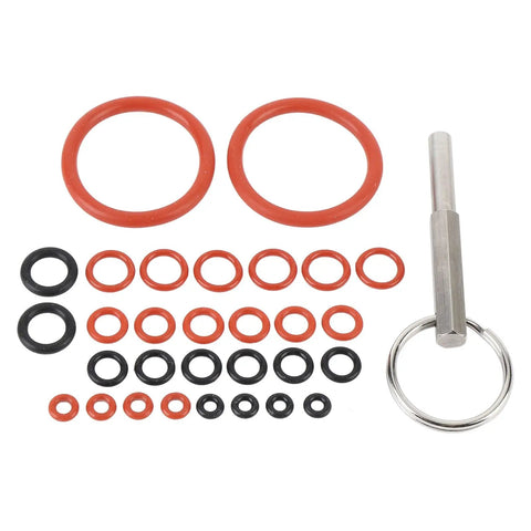 Rock Solid Silicone Coffee Machine O Ring Seals Repair Kit With 30 Pcs Essential Gaskets Plus Stainless Steel Tool on white background