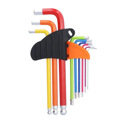 Hilitand 9Pc Colorful Long Arm Hex Wrench Set Chrome Steel Allen Keys With Complete Sizes For Home Maintenance Repair And Bike Tuning in holder