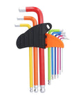 Super Cool 9 Piece Hex Wrench Set With Chrome Steel Ball Heads In Vibrant Colors For DIYers And Pros To Fix Stuff Fast And Keep Your Tools Organized. color-coded metric hex keys in holder