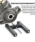 Go To Brake Booster Push Rod Adjustment Tool And Master Cylinder Length Gauge For A Precise Braking Pedal Feel Fits Most Boosters With Adjustable Pins Magnetic Ends For Easy Depth Checks And Setup. Black aluminum gauge with pin, used to measure master cylinder depth on a brake booster