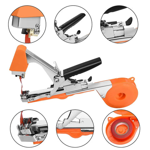 Plant Tying Machine For Grapes Raspberries Tomatoes And Vining Vegetables With 20 Tape Rolls 10000 Staples Orange Color DIY Tool