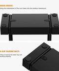 Table Top Napkin Holder Made of Bamboo and Iron with non-slip silicone mats, rustic black finish, close-up of corner detail