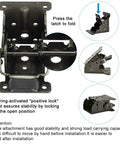 Rock Solid Folding Leg Brackets 4 Pack Heavy Duty Self Locking Steel Mounts with screws, showing locking mechanism and springs.