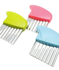 Luomorgo stainless steel crinkle cutter set with 3 wavy blades and color-coded handles (green, pink, blue)