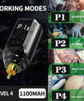 Wireless Tattoo Pen Kit With 10 Tattoo Needles And 7 Inks, All In One Complete Tattoo Machine Set showing modes and battery, Level 4