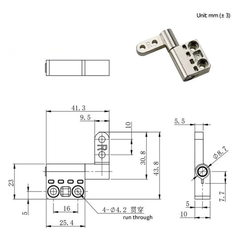 Isometric view of a 360-degree rotating torque zinc alloy damping hinge, silver metal, 1 piece.