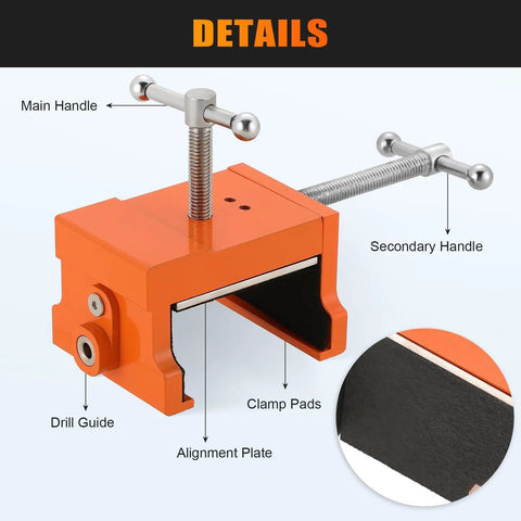 Dead Straight Cabinet Installation Clamps For Zero Sweat Face Frame Alignment Adjusts Snugly To Fit Any Cabinet Size Delivers A Hella Secure Grip Keeps Parts Locked Down During Build Slick Orange Two Pack - Close-up of clamp details, highlighting handles and alignment features.