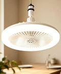 3 Color Dimmable - Flush Mount Ceiling Fan, Quiet Light Remote, Bedroom, white round design with LED light, suitable for dining areas.