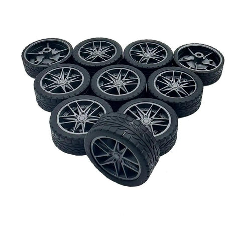 10 Pcs 30mm Rubber Wheels With Metal Shafts Round Axles For RC Cars Trucks Robots DIY Model Toy Wheels Replacement Accessories 2mm Shafts 100mm Length Set