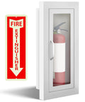 Semi Recessed Fire Extinguisher Cabinet With Reflective Sign, Steel Wall Mount, Magnetic Door With Handle, Acrylic Window, 2.5 Inch Trim