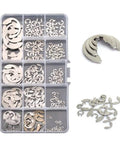 Heavy Duty Stainless Steel Snap Rings E Clip Circlips 304 GB896-304, 9mm Outer Diameter, 4mm Inner Diameter, 0.8mm Thick, Silver Finish, Pack Of 200, Must-Have Gear For Machinery, Automotive, And DIY Projects. Assorted e-clips in organizer box