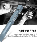 Top Tier Slotted Screwdriver Bits Set With 10 Pieces Featuring Tough S2 Alloy Steel, Magnetic Hold, And 1/4 Inch Hex Shank Perfect For Heavy Duty Drilling And Pro Tool Kits. 50mm slotted bit