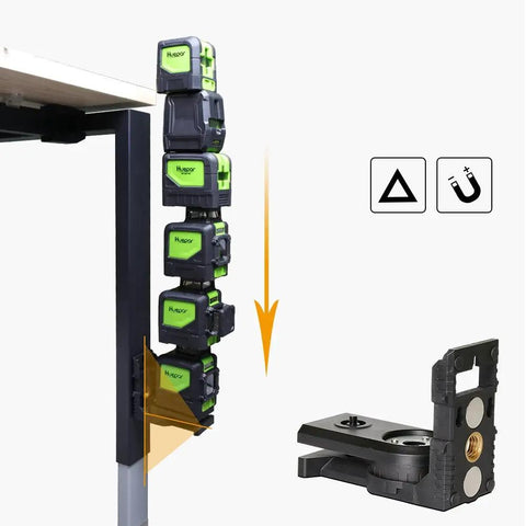 Laser Level L Shape Adapter With Magnetic Pivoting Base For Wall And Ceiling Mount Compatible With One Quarter Inch And Five Eighths Inch Threads Strong Magnet Mounting No Tripod Needed Handy Multi Purpose Tool showing magnet strength