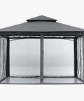 Front view of Sturdy 10x12 Patio Gazebo With Outdoor Steel Frame And Mosquito Netting For Lawn, Backyard, Garden Or Deck, Dark Gray
