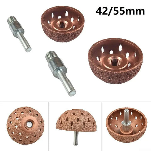Heavy Duty Tire Grinding Head Made From Tough Alloy For Coarse Polishing And Wear Resistant Deburring On Tires With High Precision Buffer Ball Tool view showing 42mm and 55mm heads with shanks.