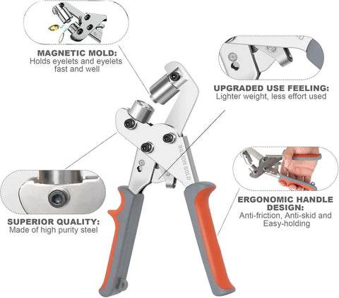 Rugged Grommet Kit For DIY Projects Three Eighths Inch 500 Eyelets And Grommets Pack No Pre Drill Required with ergonomic handle