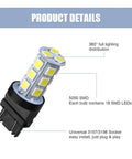 Lit 10 Pack 3156 3157 LED Tail Lights With 18 SMD Chips 6500K White DC12V, showing full 360° lighting distribution and socket detail.