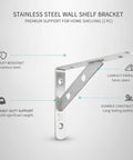 Stainless Steel Wall Shelf Bracket For Kitchen Bath And Garage Storage, Heavy Duty L Shaped Support, Durable No Sag Mount, Silver Finish
