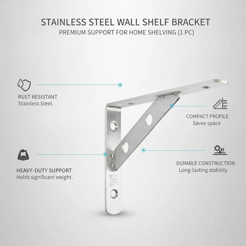 Heavy Duty Stainless Steel Shelf Bracket For Quick Mount Storage In Kitchen And Bath Installs In A Snap On Studs Or Solid Walls Silver Finish