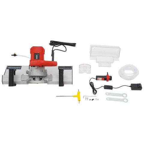 Pro Grade Electric Tile Bevel Cutter Achieving Flawless 43 Degree Chamfers On Ceramic And Stone With A Beast 1200 Watt Motor And Built Different Aluminum Build with accessories and tools.