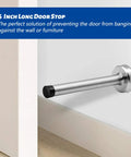 Heavy Duty 6 Inch Wall Door Stopper Set Premium Stainless Steel Brushed Nickel Finish mounted on wall, with grippy rubber bumper.