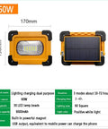 Heavy Duty 60W LED Work Light 15000 Lumens Rechargeable Waterproof Floodlamp with built-in battery and solar panel.
