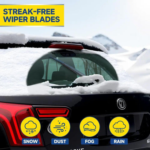 Heavy Duty Windshield Wiper Blades 3 Pack Designed For Jeep Wrangler Jk Models 2007 2017 clearing snow from rear window.
