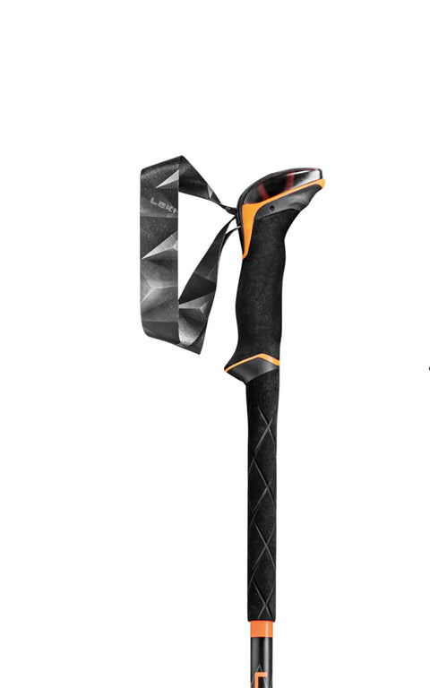 Lightweight Aluminum Backcountry Ski Poles With Adjustable 100-135 Cm, Speed Lock 2 Plus Locking, Aergon Air Extended Grip, Slim Design, Versatile Poles For Skiing And Snowboarding, Neon Orange Black Denim Blue Colorway close-up of grip