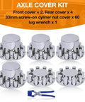 Chrome ABS Flat Top Hub Cover Kit 33mm Thread On Lug Nut Covers For Semi Trucks And Trailers with wrench shown