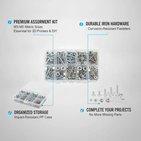 2 Lb Iron Screw And Nut Assortment Kit With 24 Sizes In Durable PP Case 660 Pieces For 3D Printer Builds DIY Repairs Home Projects Heavy Duty Fasteners Ready To Go, M3-M5 set