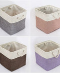 Chunky Foldable Linen Fabric Storage Basket With Tough Cotton Rope Handles, Collapsible Cube Bin For Closets, Laundry Hampers And Laid Back Home Organization, Quick Fold Space Saver in assorted colors.
