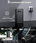 Portable Laptop Battery Bank With 110V 65W AC Outlet For On The Go Power And Emergency Backup showing charging methods