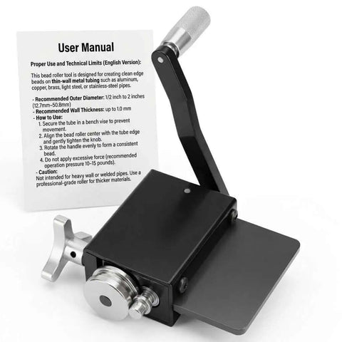 Bead Roller Tool For 5/8 Inch Tubing And Larger with user manual, designed for aluminum, copper, brass, thin steel, stainless piping