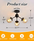 Three Light Glass Globe Chandelier Matte Black Nordic Style Semi Flush Mount Ceiling Fixture size and dimensions.