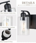Set Of Two 8 Inch Battery Wall Sconces With Clear Glass, Farmhouse Indoor Lighting, 4000k Neutral White, Rechargeable Remote Dimmable Fixtures, All Day Glow And Zero Wiring Hustle For Bathroom Or Bedroom details including matte black highlights, clear glass lampshade, and E26 base.