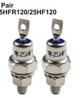 Two Piece 25HFR120 And 25HF120 Diode Kit Featuring 25Amp 1200Volt Rating, dual metal stud design for heavy machinery use.