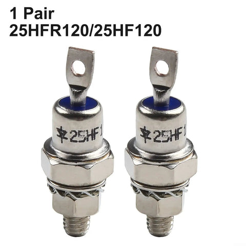 Two Piece 25HFR120 And 25HF120 Diode Kit Featuring 25Amp 1200Volt Rating, dual metal stud design for heavy machinery use.