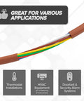 18 Gauge 8 Conductor Thermostat Wire 100 Ft Brown Solid Copper Low Voltage Cable For HVAC Furnaces Video Doorbells Alarms