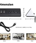 Dimension diagram of Totally Slick Two Pack Desk Edge Mount Power Strip With Four USB Ports And Three AC Outlets For Home Office Computer Setup Featuring Fast Smart Charging Tech And Reliable Surge Protection In Black.