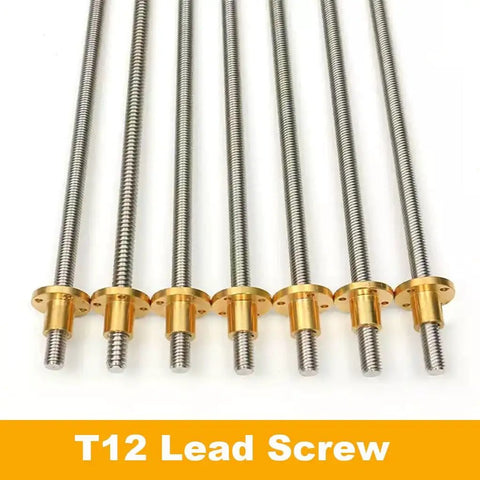 Solid T12 Lead Screw For 3D Printers Dope Build Ready 12mm Diameter 2mm Pitch Copper Nut Included Length From 100mm To 1200mm