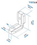 Diagram of Built Tough 3030 Interior Corner Connector Kit For 30 Series Aluminum Extrusion with detailed measurements.
