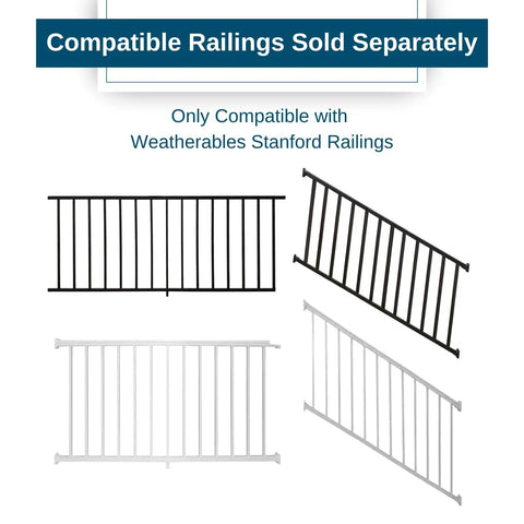 Stanford Aluminum Railing Brackets For Indoor And Outdoor Use displayed with compatible railings, durable black finish